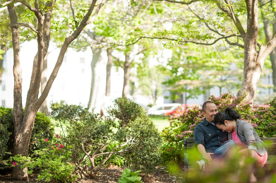 Bing and Roy share a moment during their engagement session with Washington DC wedding photographer Ben Lau.