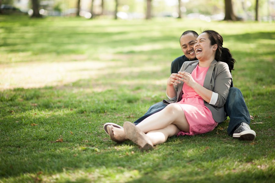 Bing and Roy share a moment in the Senate Lawn during their engagement session with Washington DC Wedding Photographer Ben Lau.