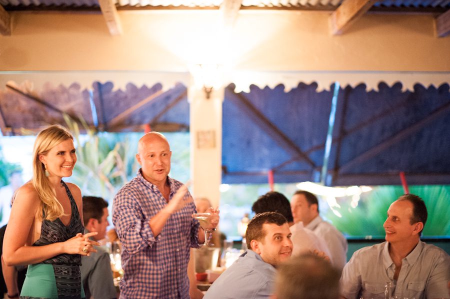 Groom makes a speech during his rehearsal dinner in Anguilla BWI. Captured by Caribbean Destination Wedding Photographer Ben Lau.