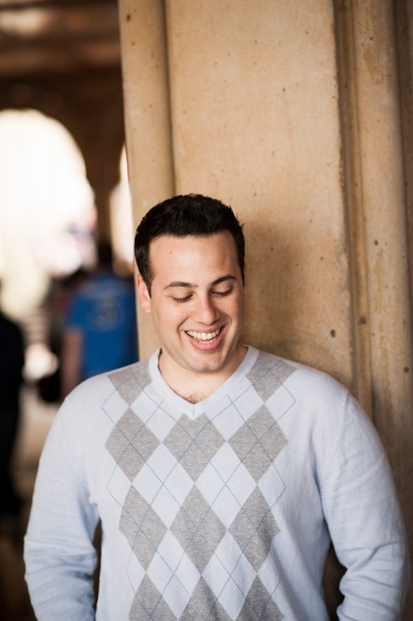 Tony smiles during his engagement session in Central Park with awesome New York City wedding photographer Ben Lau.