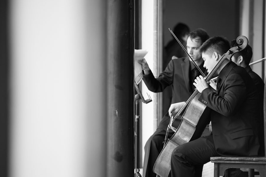 String trio plays for the wedding ceremony of Hae Yoon and Bernard at Snug Harbor, Staten Island. Captured by awesome New York City wedding photographer Ben Lau.