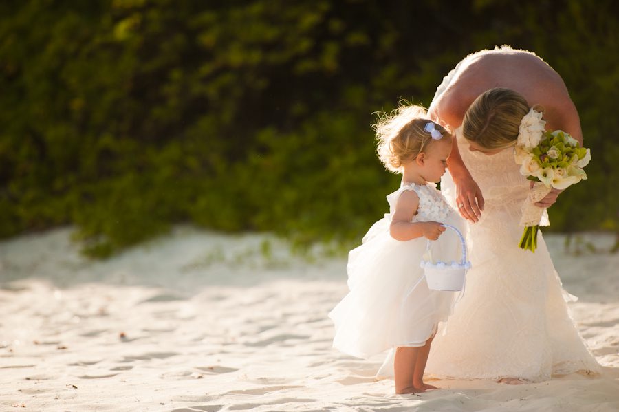 Bride and daughter on their wedding day at the CuisinArt Resort & Spa in Anguilla. Captured by Caribbean destination wedding photographer Ben Lau.