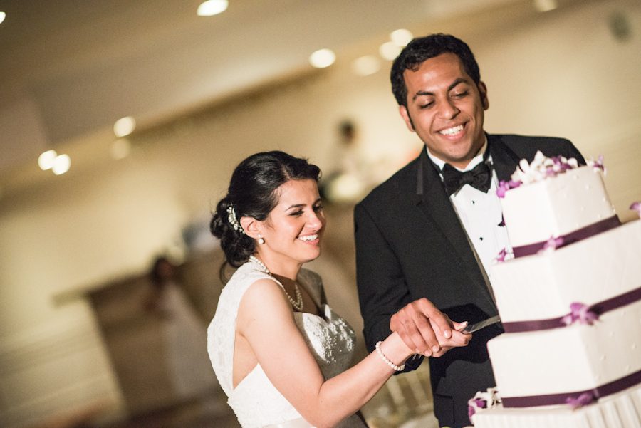 Cake cutting at a wedding reception at the Palisadium in Cliffside Park, NJ. Captured by awesome NJ wedding photographer Ben Lau.
