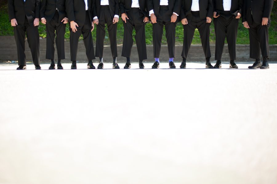 Groom with his groomsmen on the playground. Captured by awesome NJ wedding photographer Ben Lau.