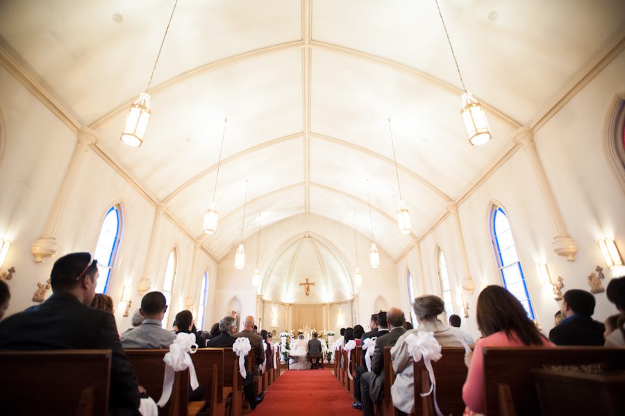 Bing and Roy's wedding ceremony at the St. Rose of Lima chapel in Gaithersburg, Maryland. Captured be awesome NJ wedding photographer Ben Lau.