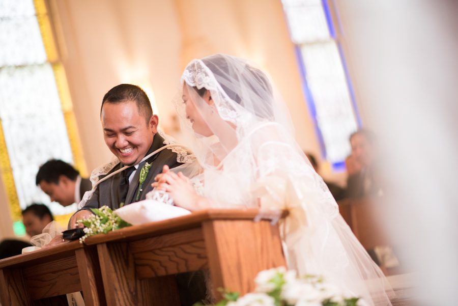 Bing and Roy's wedding ceremony at the St. Rose of Lima chapel in Gaithersburg, Maryland. Captured be awesome NJ wedding photographer Ben Lau.