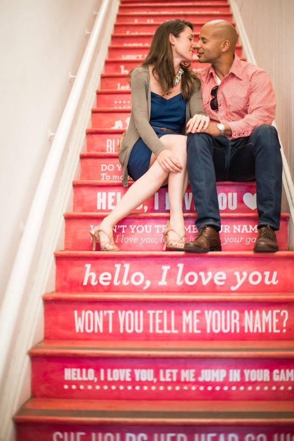 Katie and Jason pose during their engagement session in SoHo with awesome New York City wedding photographer Ben Lau.