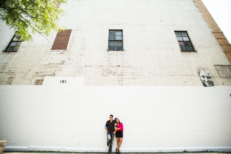 Nicole and Brian pose during their engagement session in the West Village with awesome NJ wedding photographer Ben Lau.