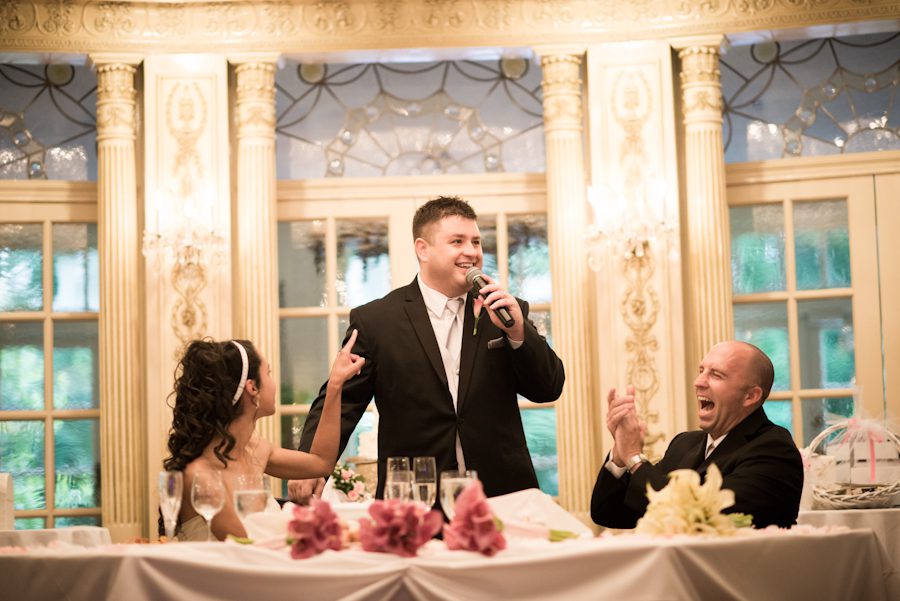 Best Man makes a toast on Patrice and Josh's wedding day at The Manor in West Orange. Captured by best NJ wedding photographer Ben Lau.