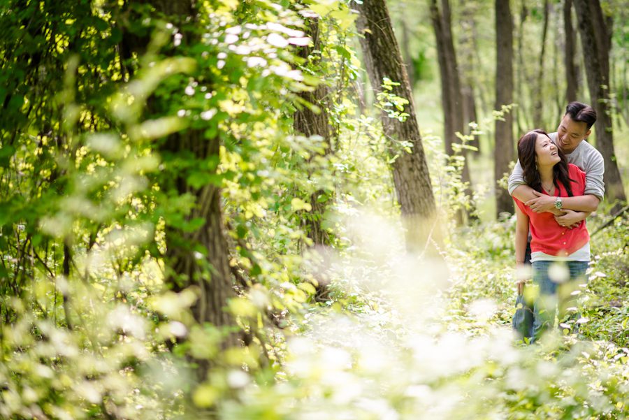 Sally and Terence share a moment in the woods in Bear Mountain, NY. Captured by awesome NJ wedding photographer Ben Lau.