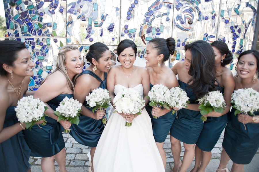 Bridal party photos in Federal Hill in Baltimore, MD. Captured by awesome Ben Lau Photography.