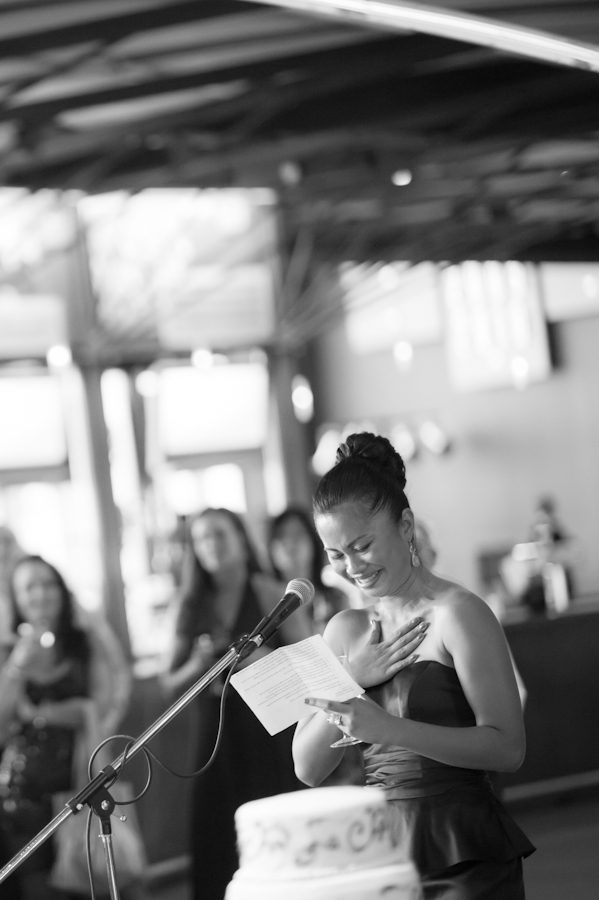 Matron of Honor speech during a reception at Raven Stadium in Baltimore, MD. Captured by awesome Ben Lau Photography.