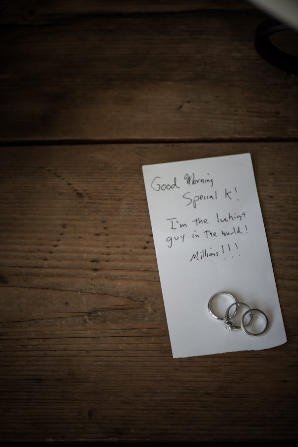 Notes with rings from the groom on Katie and Jason's wedding day at Ram's Head Inn on Shelter Island. Captured by Northern NJ wedding photographer Ben Lau.