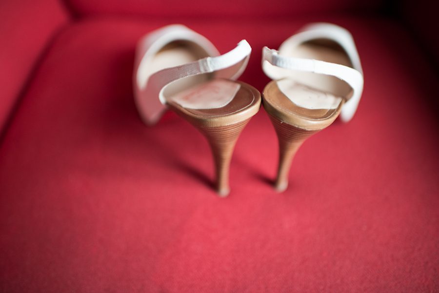 Bride's shoes for a New York City Hall Wedding. Captured by northern NJ wedding photographer Ben Lau.