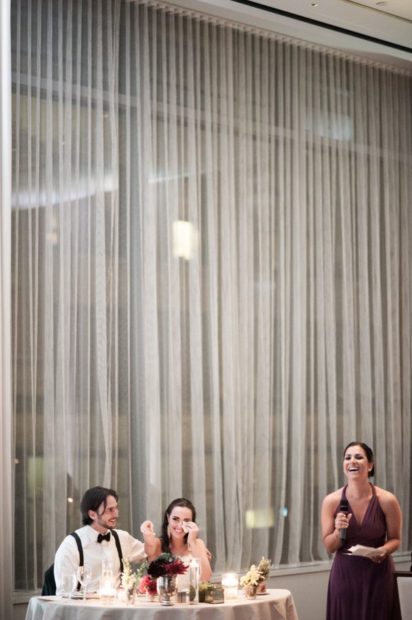 Speeches at Margot and Alex's wedding at the Eventi Hotel in New York City. Captured by NYC wedding photographer Ben Lau