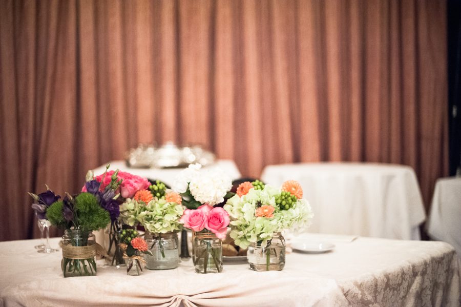 Floral settings for a wedding at The Manor in West Orange, NJ. Captured by northern NJ wedding photographer Ben Lau.