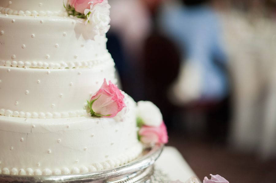 Wedding cake at a wedding at The Manor in West Orange, NJ. Captured by northern NJ wedding photographer Ben Lau.