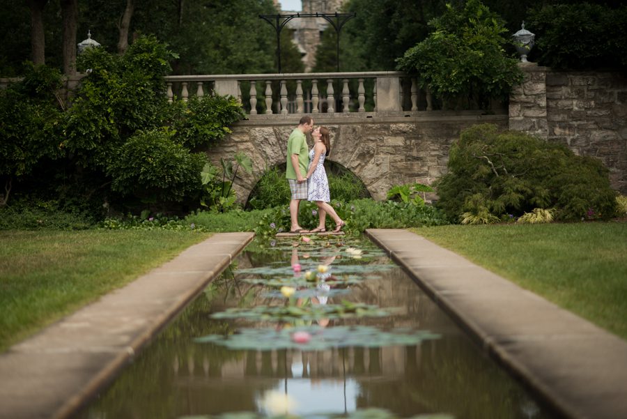Cat and Matt pose during their engagement session at the NJ Botanical Gardens with awesome NJ wedding photographer Ben Lau.