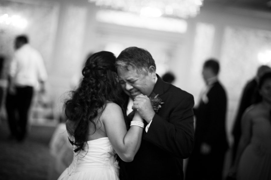 Father and daughter dance during their wedding reception at Perona Farms. Captured by northern NJ wedding photographer Ben Lau.