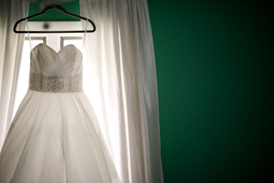 Wedding dress for Joe and Fran's wedding at the Baltimore Yacht Club. Captured by Baltimore wedding photographer Ben Lau.