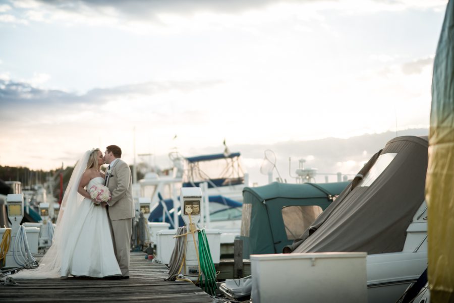 Bridal portraits after a wedding at the Baltimore Yacht Club. Captured by Baltimore wedding photographer Ben Lau.