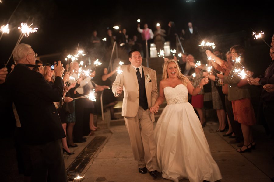 Sparkler send-off after a wedding at the Baltimore Yacht Club. Captured by Baltimore wedding photographer Ben Lau.
