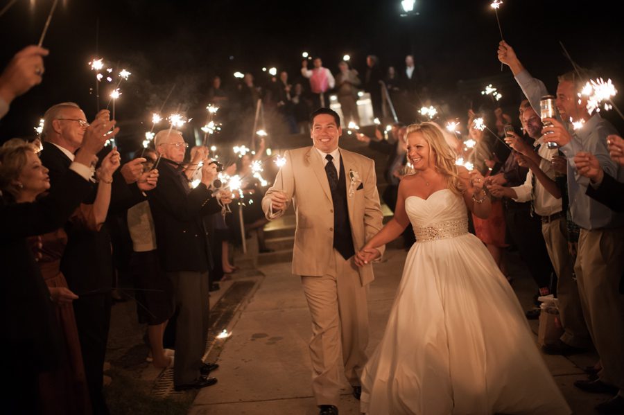 Sparkler send-off after a wedding at the Baltimore Yacht Club. Captured by Baltimore wedding photographer Ben Lau.
