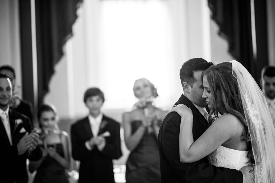 Bride and groom's first dance during their wedding reception at The Belvedere Hotel in Baltimore, MD. Captured by Ben Lau Photography.