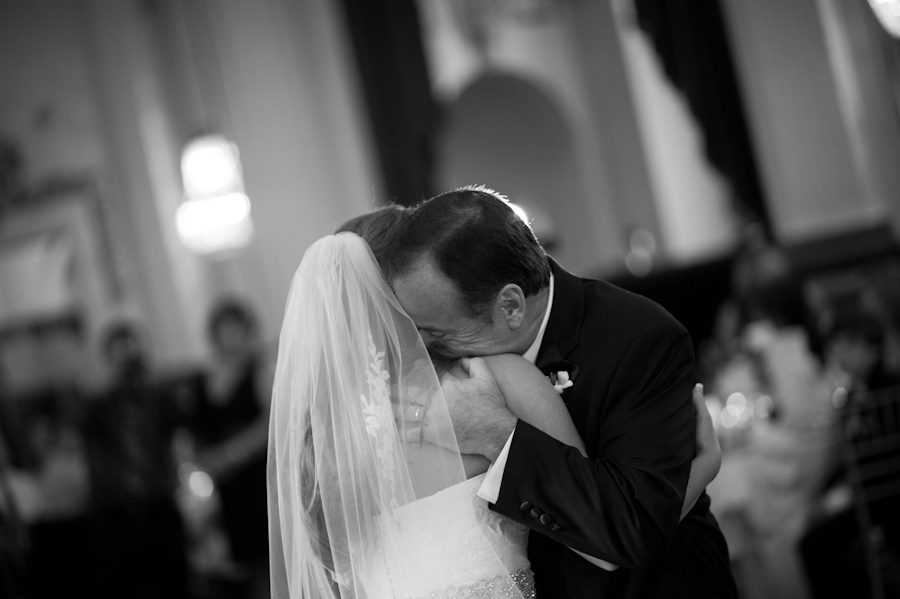 Father and daughter's dance at Lauren and Tony's wedding reception at The Belvedere Hotel in Baltimore, MD. Captured by Ben Lau Photography.