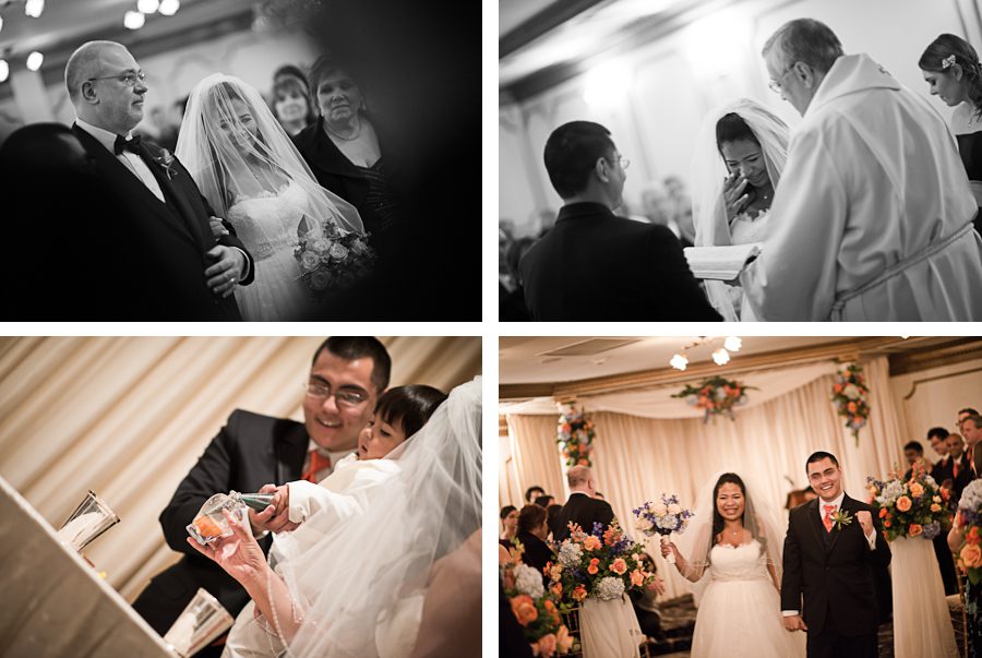 Wedding ceremony at the Crystal Plaza in Livingston, NJ. Captured by NJ wedding photographer Ben Lau.