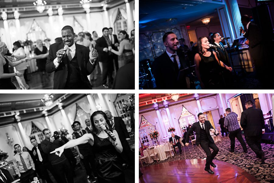 The Rhythm Shop plays during a wedding at the Crystal Plaza in Livingston, NJ. Captured by NJ wedding photographer Ben Lau.