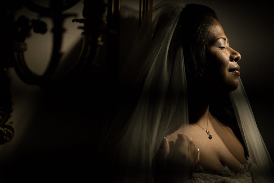 Bride portraits at the Crystal Plaza in Livingston, NJ. Captured by NJ wedding photographer Ben Lau.