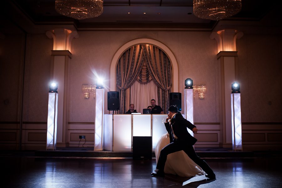 First dance at wedding reception at The Grove in Cedar Grove, NJ. Captured by northern NJ wedding photographer Ben Lau.