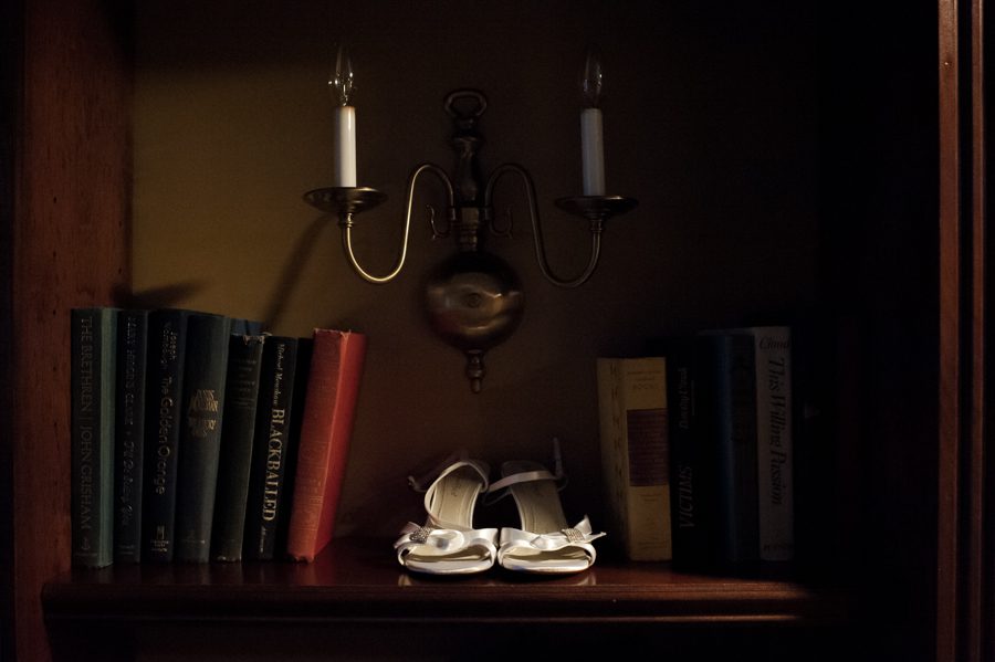 Bride's shoes on the morning of her wedding at the Madison Hotel in Morristown, NJ. Captured by NJ wedding photographer Ben Lau.
