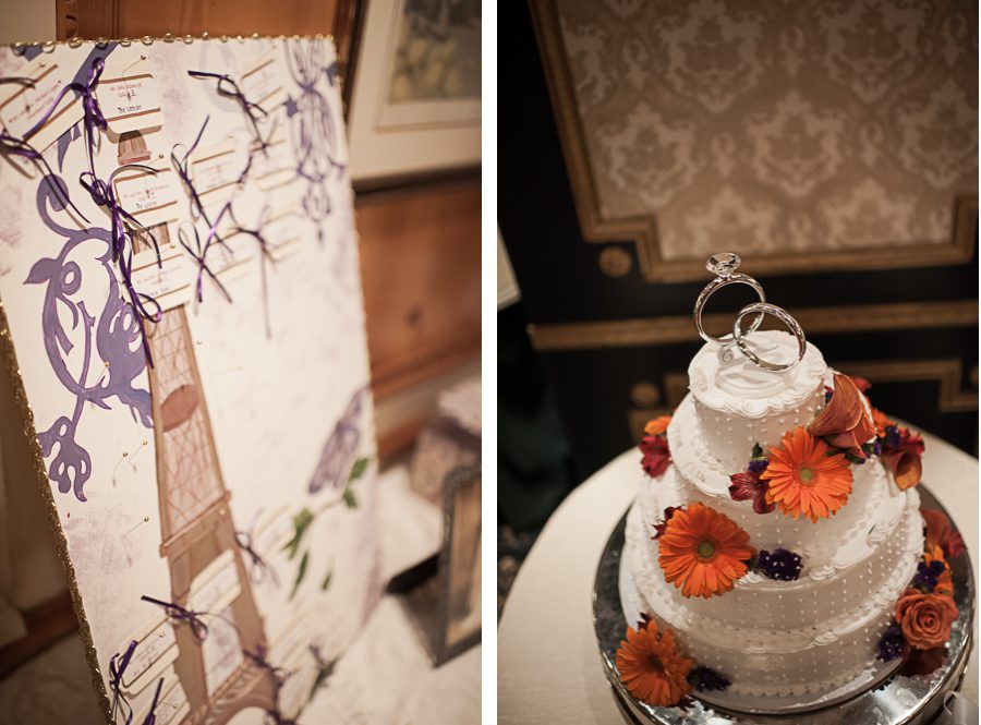 Decor and cake at a wedding at the Madison Hotel in Morristown, NJ. Captured by NJ wedding photographer Ben Lau.