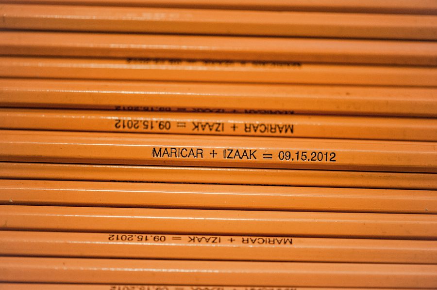 Customized pencils for Maricar and Izaak's wedding day at the Marriott Crystal City in Arlington, VA. Caputred by Northern Virginia wedding photographer Ben Lau.