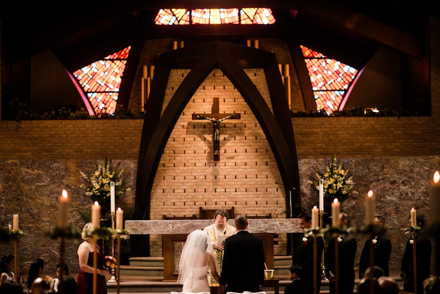 Wedding ceremony at the St. Louis Catholic Church in Northern VA. Caputred by Northern Virginia wedding photographer Ben Lau.