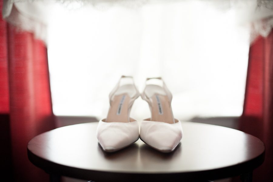 Bride's shoes for her wedding day at Mercer Oaks in Princeton Junction, NJ. Captured by NJ wedding photographer Ben Lau.