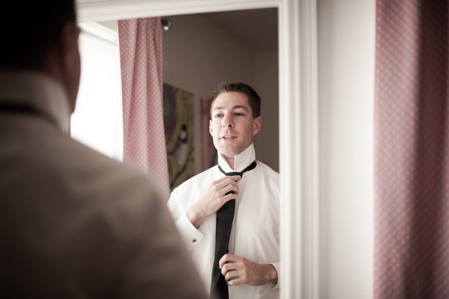 Groom gets ready for his wedding at The Mill in Spring Lake Heights, NJ. Captured by northern NJ wedding photographer Ben Lau.