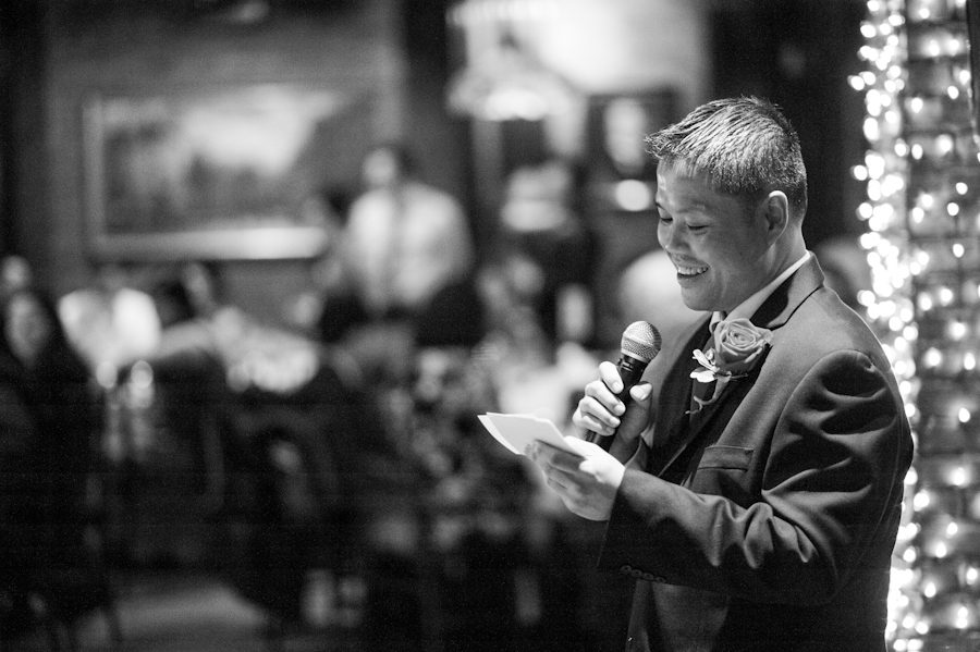 First speeches during a wedding at Morans in Chelsea, NY. Captured by NYC wedding photographer Ben Lau.
