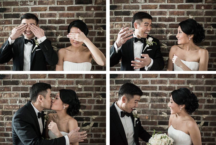 Bride and groom's first look at Morans in Chelsea, NY. Captured by NYC wedding photographer Ben Lau.