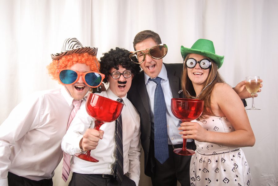 Photo booth during a wedding reception at Clarks Landing in Point Pleasant, NJ. Captured by northern NJ wedding photographer Ben Lau.