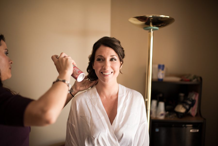 Bride Nicole gets ready for her wedding day at Clarks Landing in Point Pleasant, NJ. Captured by northern NJ wedding photographer Ben Lau.