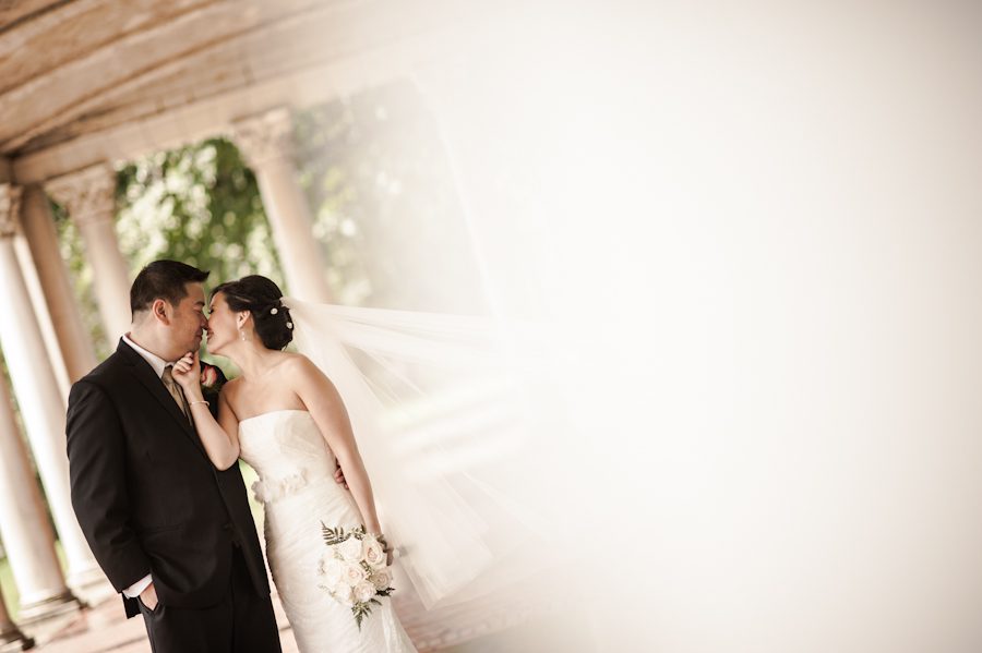 Bride and groom portraits in Prospect Park in Brooklyn, NY. Captured by Ben Lau Photography.