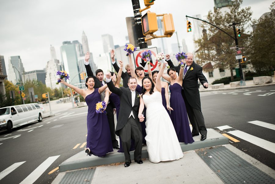 Jenny and Jeff's bridal party wedding portraits in DUMBO. Captured by NYC wedding photographer Ben Lau.