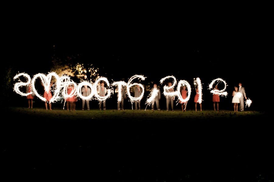 Sparklers spelling words during a wedding reception at the VIP Country Club in Westchester, NY. Captured by NYC wedding photographer Ben Lau.