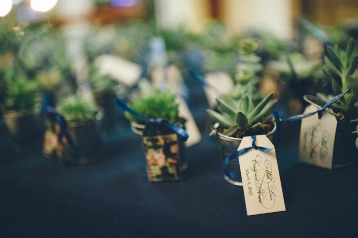 Cactus plant wedding favors for Katie and Craig's wedding at the Liberty House in Jersey City, NJ. Captured by NYC wedding photographer Ben Lau.