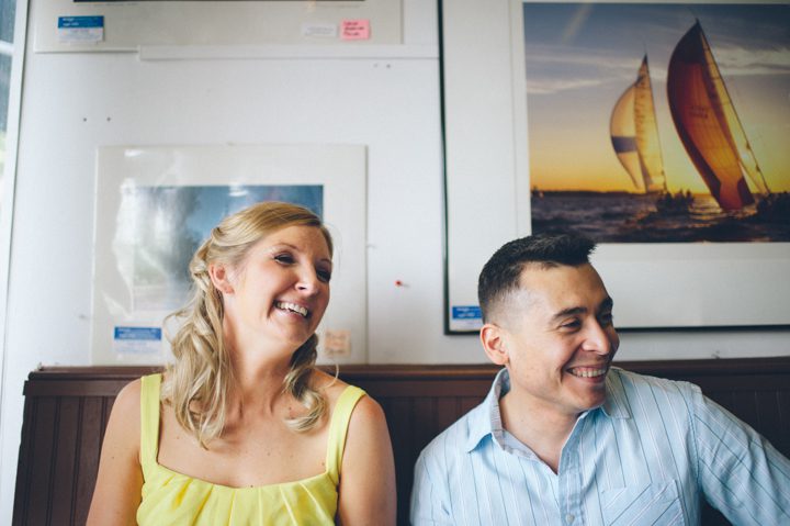 Engagement session in an Annapolis cafe, captured by Annapolis wedding photographer Ben Lau.