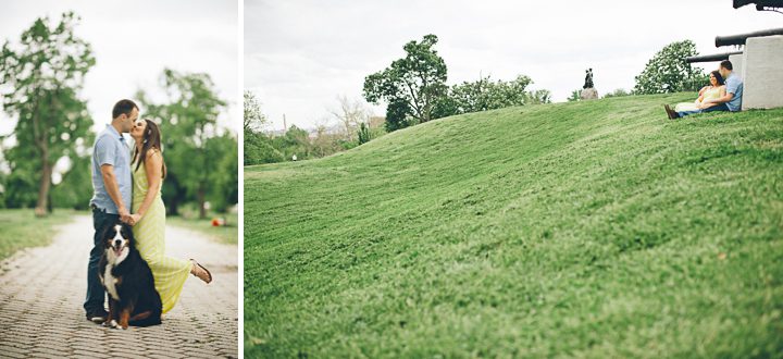 Couple poses in Patterson Park during their engagement session.