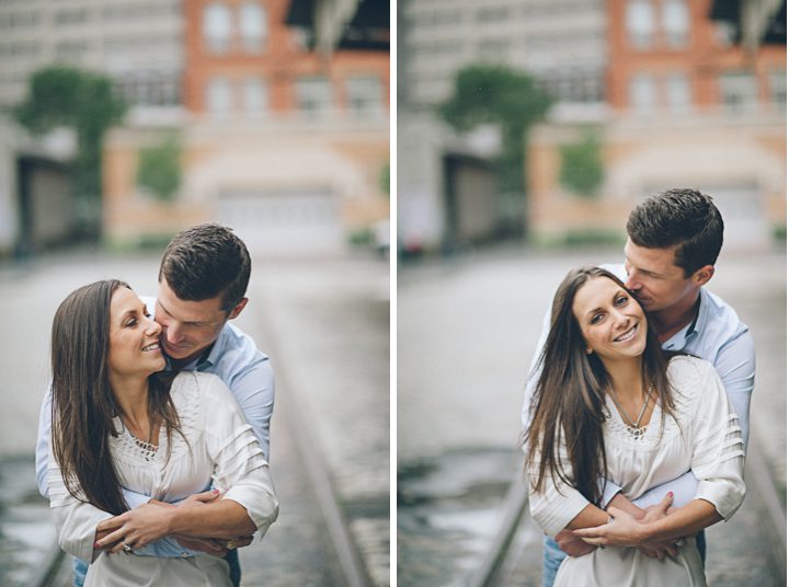 Jay hugs Diana during their engagement session in Jersey City, NJ with Northern NJ Wedding Photographer Ben Lau.
